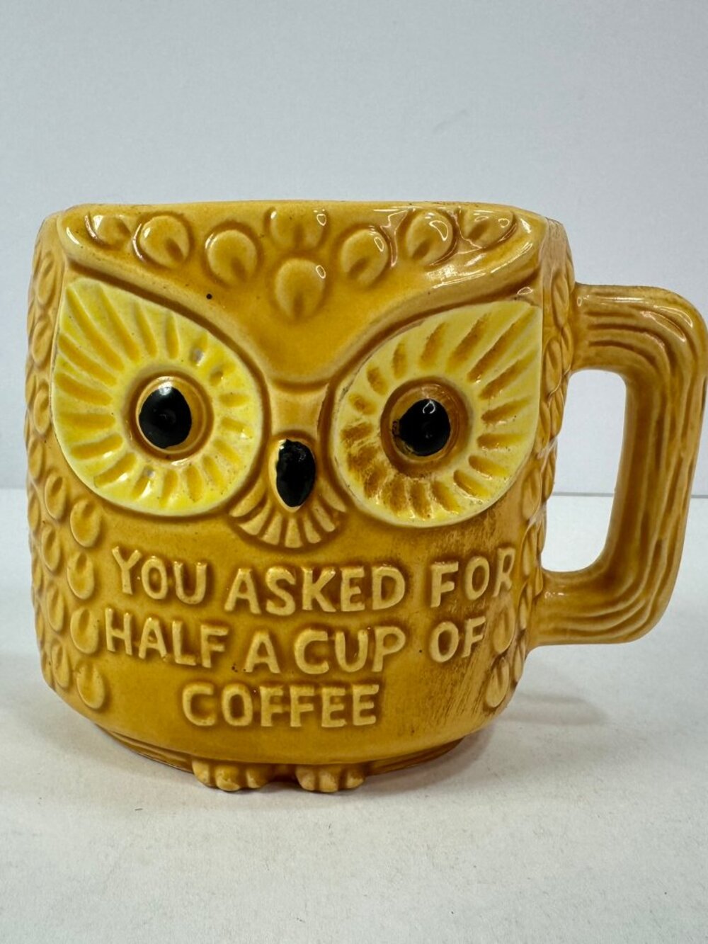 Vtg Owl Half Mug Cup Ceramic Texas Souvenir